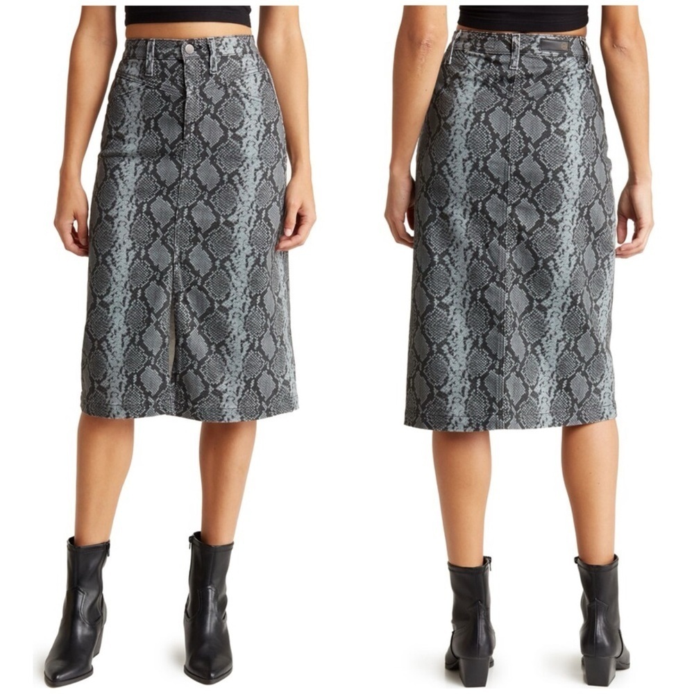 New Ag Adriano Goldschmied Kory X Pencil Skirt With Front Slit Snake Print Sz 25